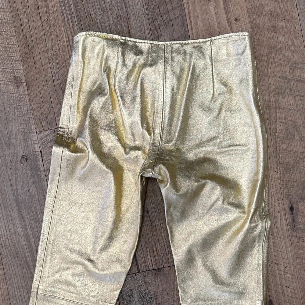 Lamb Leather Gold Flare Pants - Picture 5 of 13